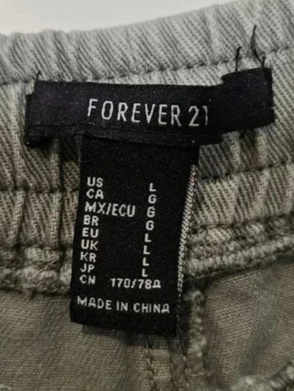 Forever 21 Cargo Jogger Jean Pants Womens L Green 100% Cotton Drawstring Utility - Picture 5 of 5